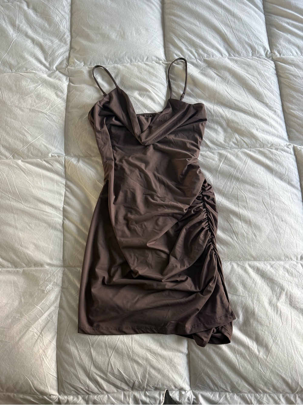 Cotton Candy Chocolate Brown Grey Cowl Neck Spaghetti Strap Mini Dress